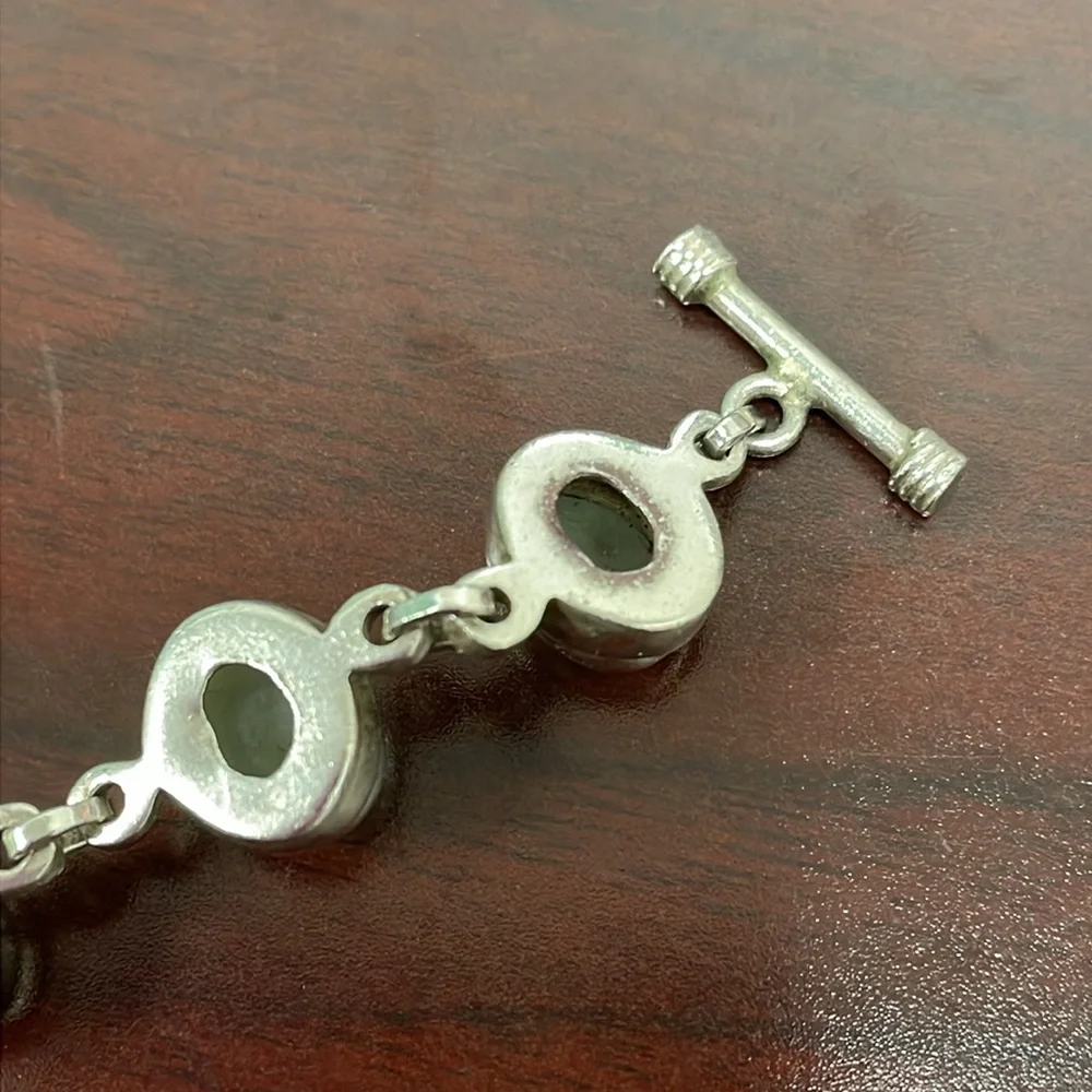 Silver Tone Bracelet with Gray/Green Stones